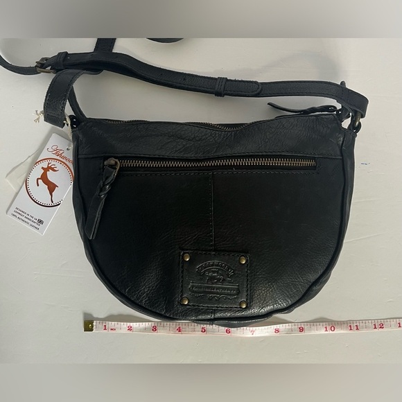 Ashwood Genuine Leather Studded Black Crossbody Bag Boho Saddle Hobo NWT - Picture 4 of 15